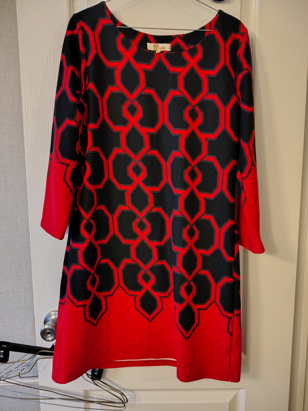 Aryeh Red and Black Geometric Midi Dress